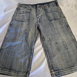 Miste Blue Denim ' Button Fly ' Distressed Shorts (54)